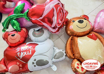 8 Pcs Red Heart Balloons Love Bears Balloons Red Flower Rose Balloons For Valentines Day Decorations Bridal Shower Wedding Party