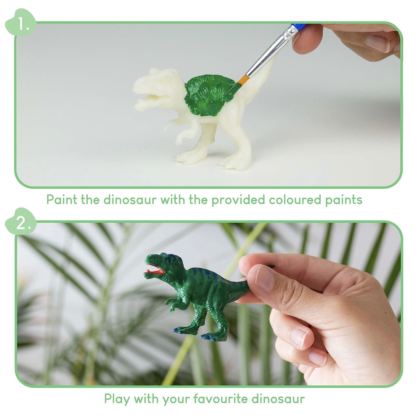 BONNYCO Dinosaur Painting Kit - 16 Kids Party Favors, Green Acrylic, Model GE0069, Ideal for Birthdays and Pinata Stuffers