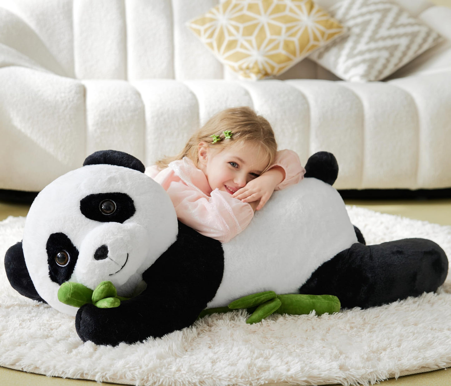IKASA Giant Panda Plush Toy, 30" Jumbo Fluffy Stuffed Animal, Soft Polyester, Cute Gift for Kids
