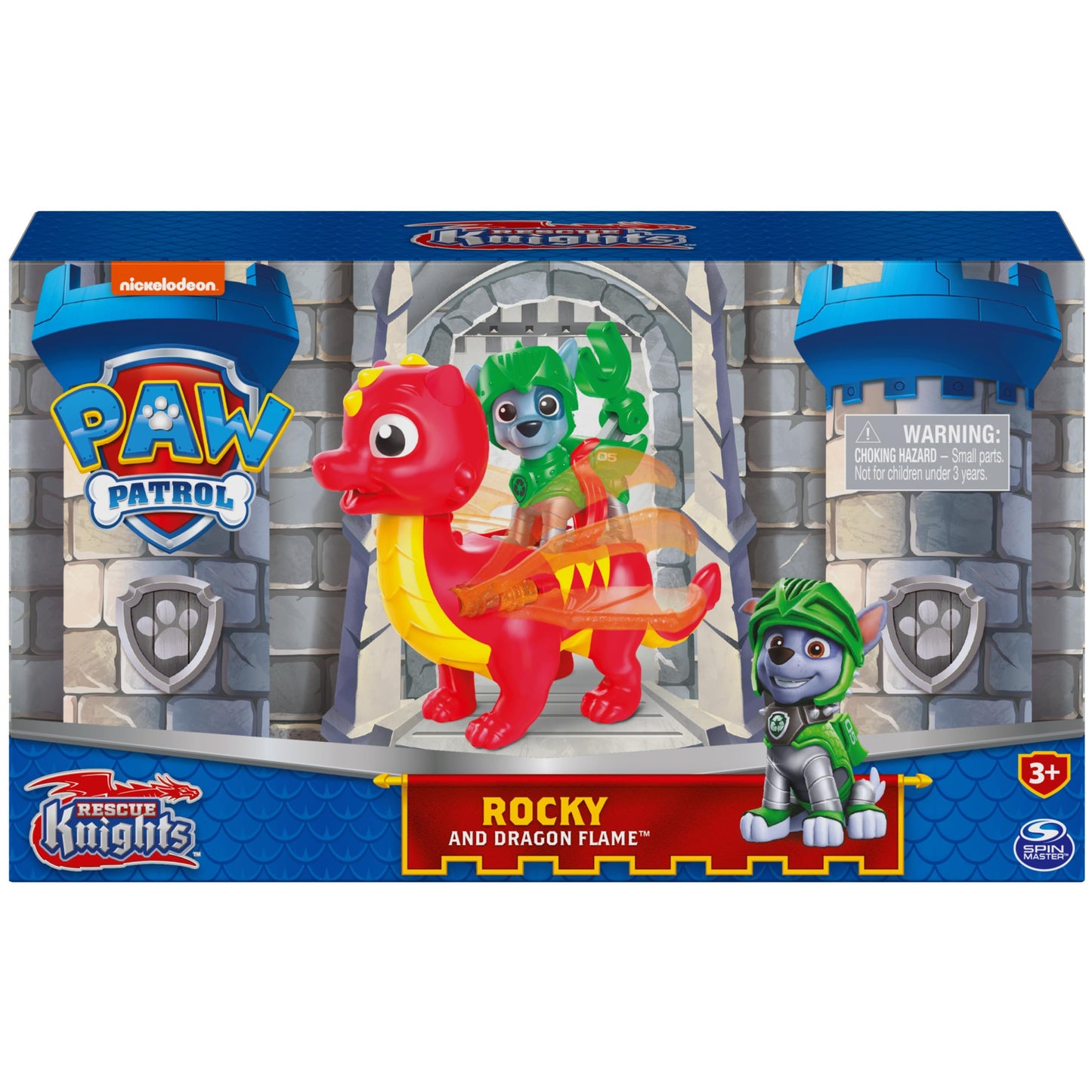 Paw Patrol  Rescue Knights Rocky and Dragon Flame Action Figures Set  Kids Toys for Ages 3 and up