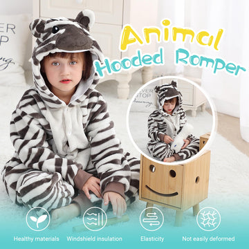 Michley Animal Hooded Romper Kids Flannel Halloween Cosplay Pajamas Costume 3-12T For Autumn Winter, Zebra, 7-8T, Size120