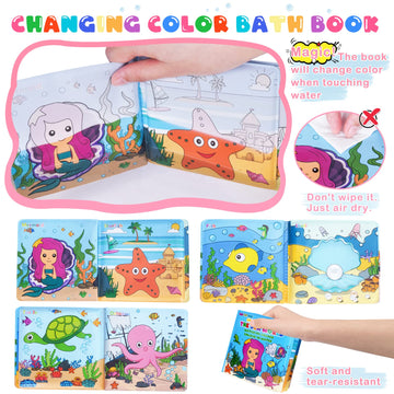 Light Up Bath Toys For Toddlers Kids Girls Baby, No Hole Glow Bath Toys With Bath Book & Organizer, Led Light Bath Time Water Toys For Bath Tubs Bathrooms Pool, Gift For Toddlers Girls Infants