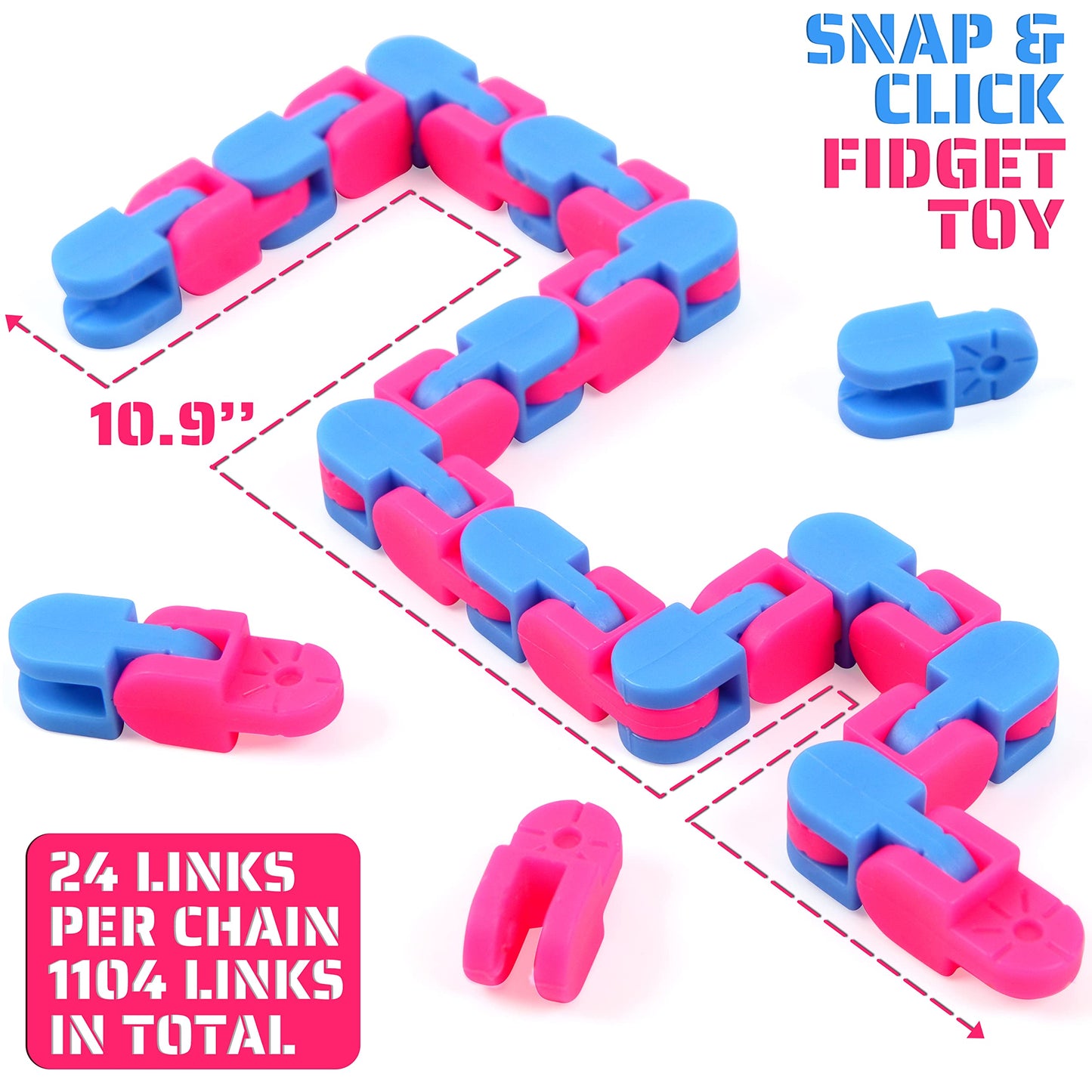 46 Pack 24 Links Wacky Tracks Snap and Click Fidget Toys,Snake Puzzle Toy for Party Favors,Plastic Chains Finger Sensory Toys,St