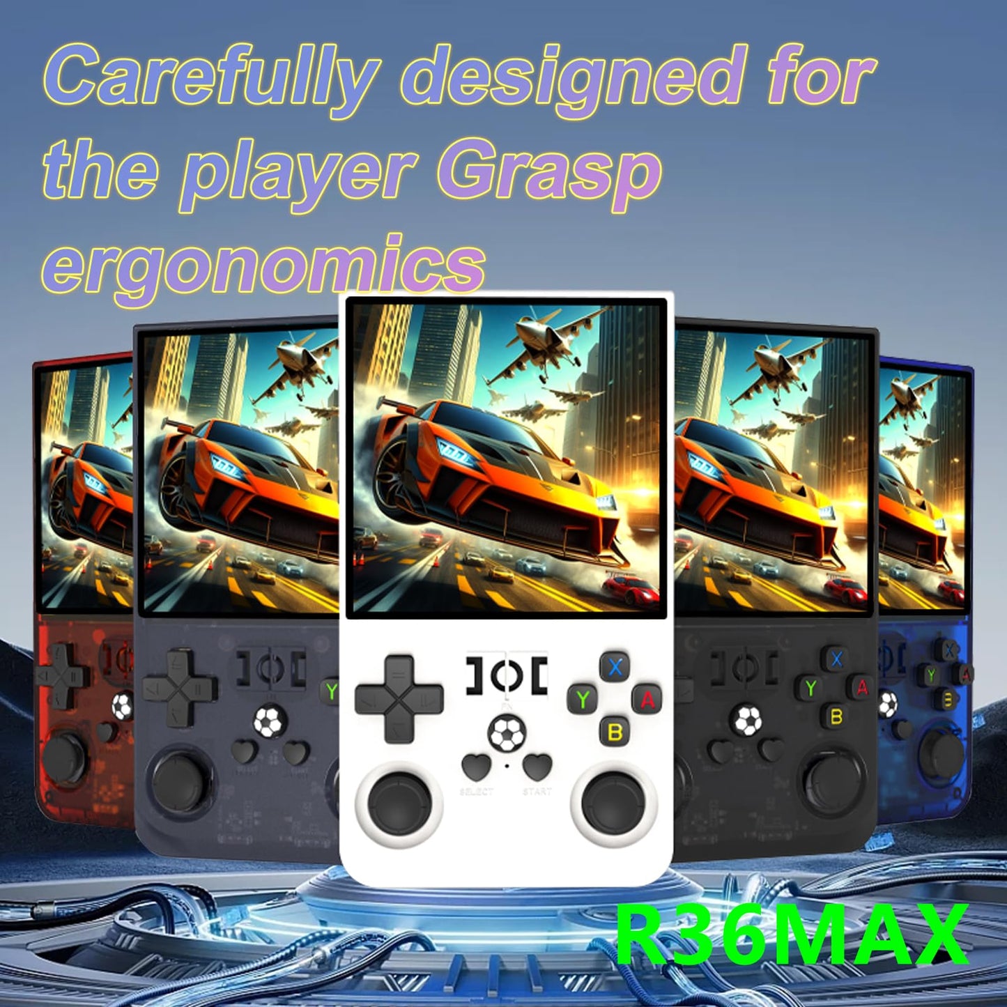 R36MAX Handheld Game Console, 4.0 Inch IPS Screen Linux System 4000mAh Rechargeable Portable Pocket Arcade with 128GB TF Card, B