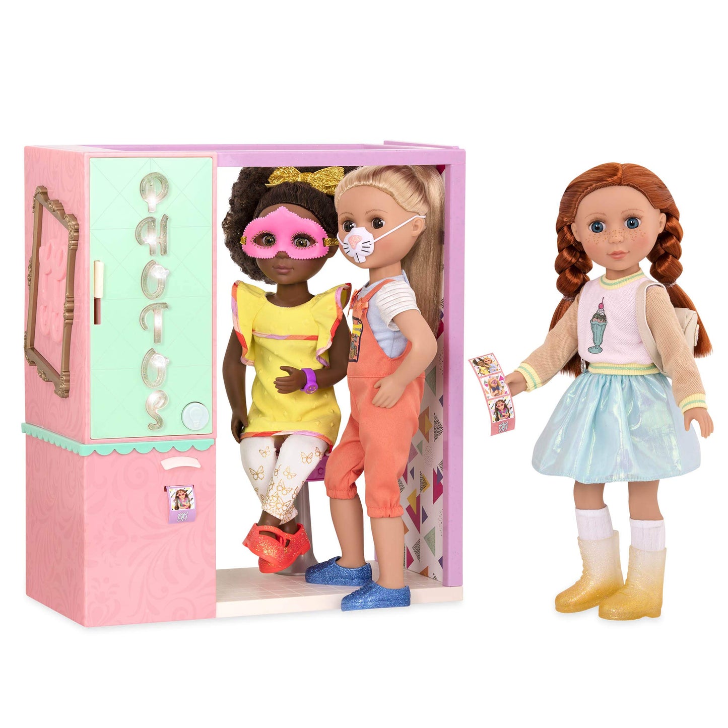 Glitter Girls Photo Booth for 14-inch Dolls - Pink, 89% Plastic, Model GG57015Z, Perfect for Girls 3 Years and Up