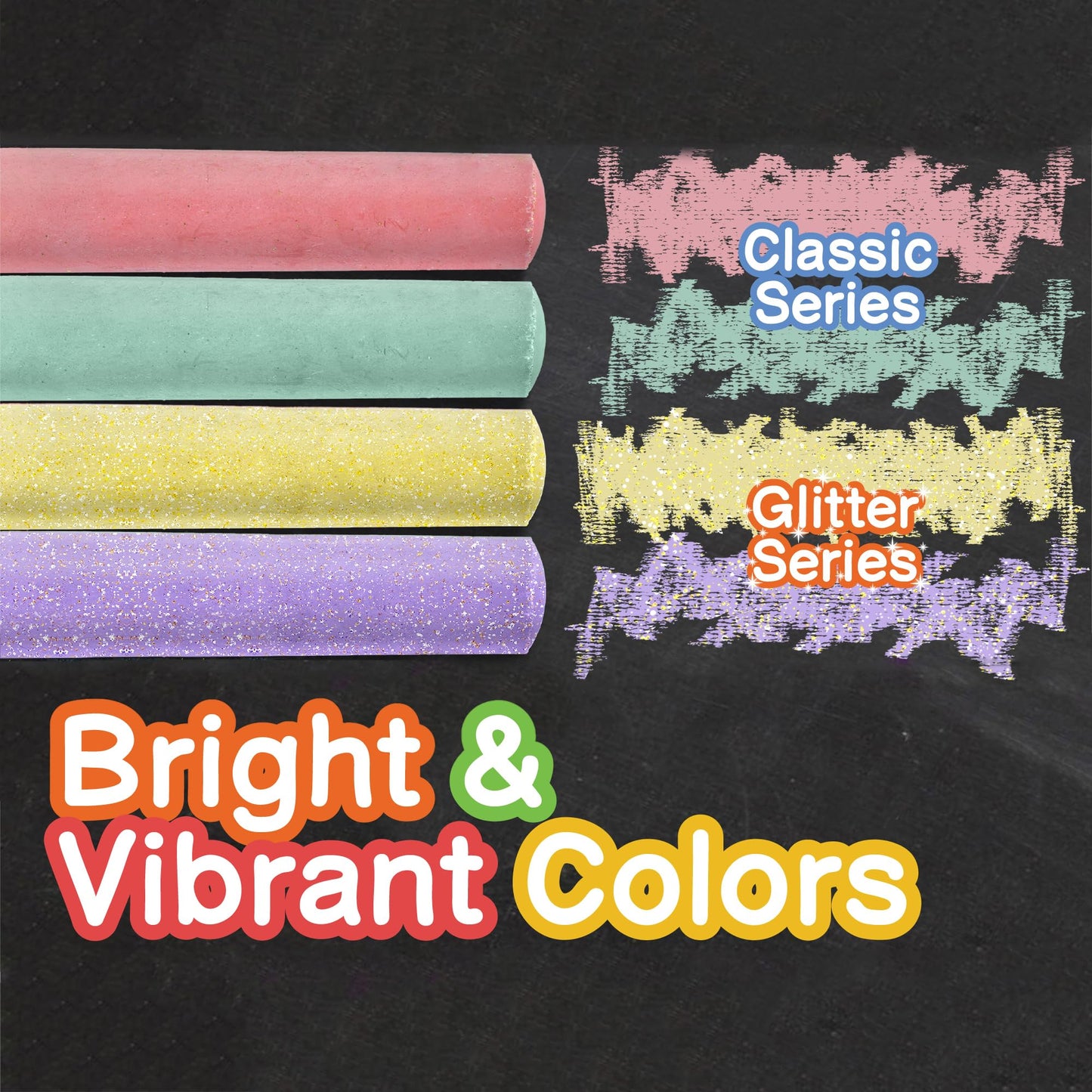 75 PCS Sidewalk Chalk for Kids - 14 Colors, 5 Glitter, Non-Toxic Washable Jumbo Chalks - Bulk Set of Outdoor Paint for Kids and