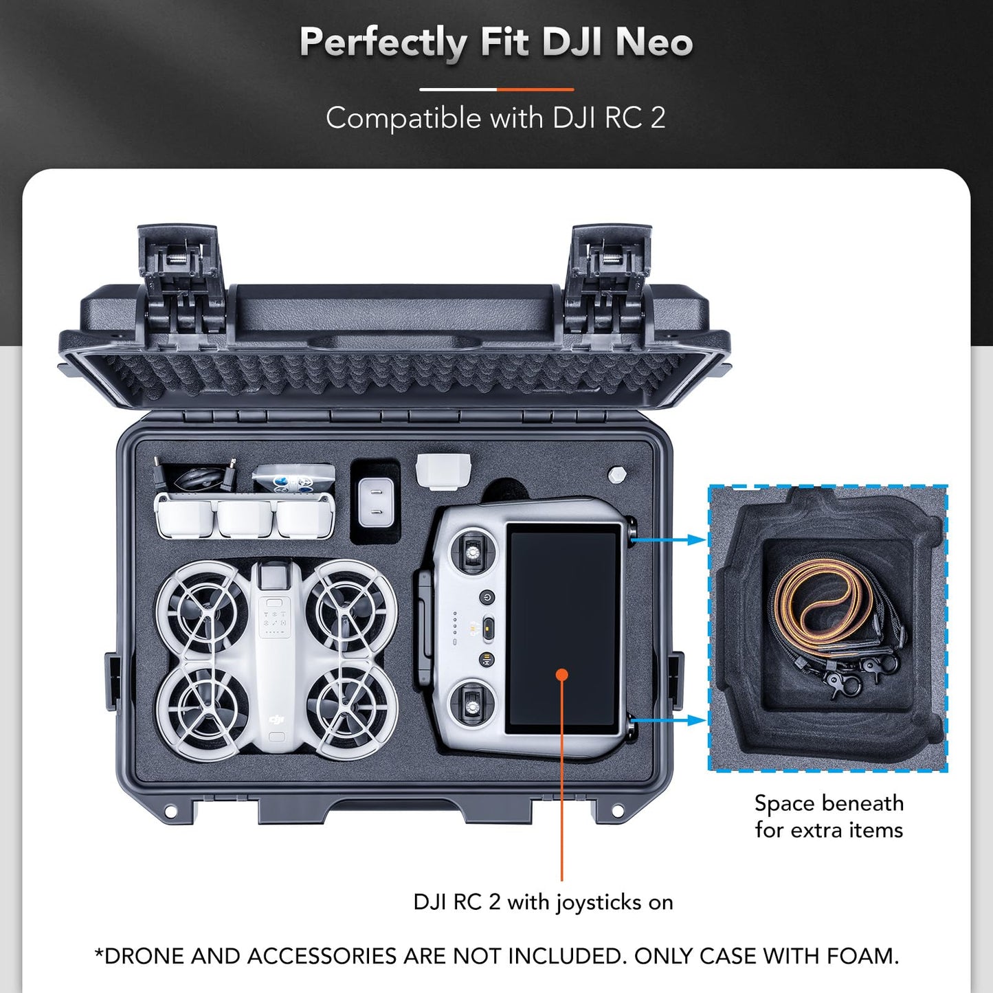 Lykus Titan N110 Waterproof Hard Case for DJI Neo Combo - Black, Polypropylene, Supports Up to 7 Batteries, Model DCP-N110-BLK