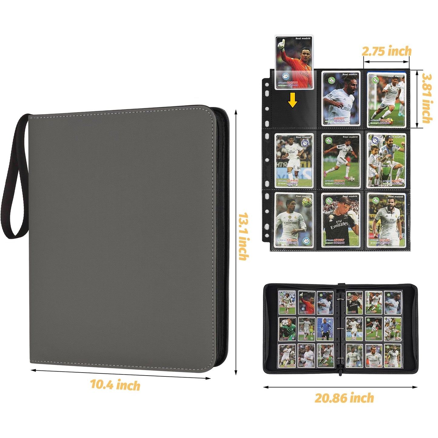 GERMUN 9 Pocket Card Binder  enhanced Zip Trading Card Binder  720 Double Sided Pocket PU Card Collection Binder  Collector Card Album  Card Folder for MTG  TCG  Sports Cards  Game Cards (GREY)