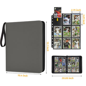 GERMUN 9 Pocket Card Binder  enhanced Zip Trading Card Binder  720 Double Sided Pocket PU Card Collection Binder  Collector Card Album  Card Folder for MTG  TCG  Sports Cards  Game Cards (GREY)