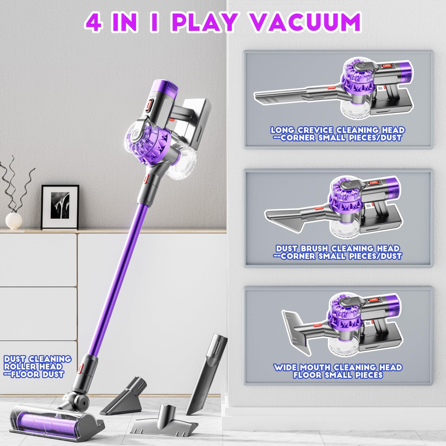 Blaxtem 4-In-1 Kids Vacuum That Really Works, Toddler Pretend Play Cleaning Toy Set With Real Suction, Toys Working Cleaner Birt