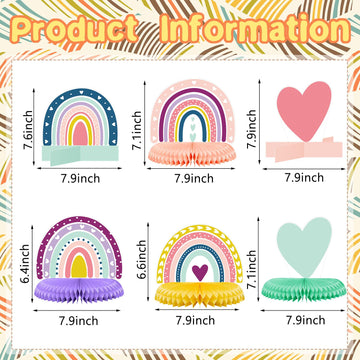 10 Pcs Rainbow Honeycomb Centerpiece Birthday Table Decorations Supplies Pastel Birthday Table Sign Boho Centerpieces Decor Hear