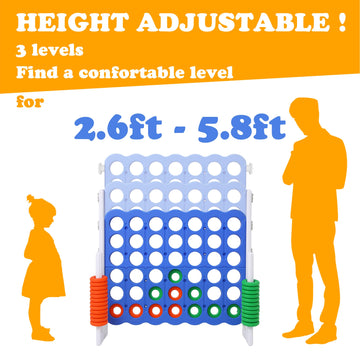 Sdadi Jumbo 4 In A Row Game, 4-To-Score Giant Game Set With Adjustable Height (2.5-3.5 Ft) For Kids & Adults, Indoor/Outdoor Con