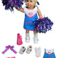 American Fashion World Pink and Blue Cheer Uniform for 18-inch Dolls| 6 Piece Set | enhanced Quality & Trendy Design | Dolls Clothes | Outfit Fashions for Dolls for Popular Brands