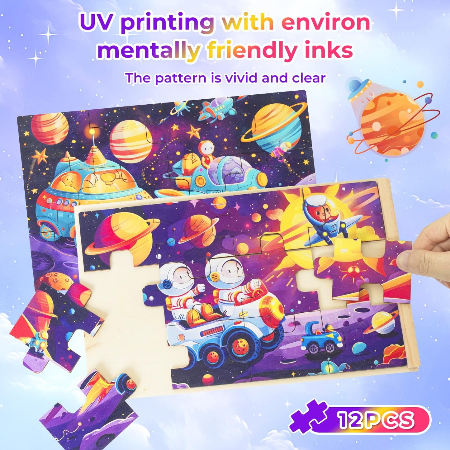 Nattork Wooden Puzzles For Kids Ages 4-8, 4-In-1 Wooden Jigsaw Puzzles In A Box (48 Pcs), Toddler Educational Toy Gift With Outer Space Puzzles, Funny Puzzle Game For Kids Ages 3-5