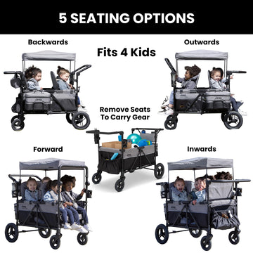 Jeep Wrangler Deluxe 4 Seater Stroller Wagon By Delta Children - Premium Quad Stroller Wagon For 4 Kids With Convertible Seats,