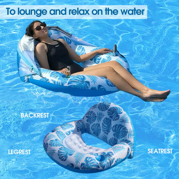 Coolcooldee New Upgraded Pool Chair Float With Shade,Xl Pool Floats For Adults Heavy Duty,Inflatable Pool Chair Lounge Float With Cup Holder & Backrest For Pool,Lake,Beach