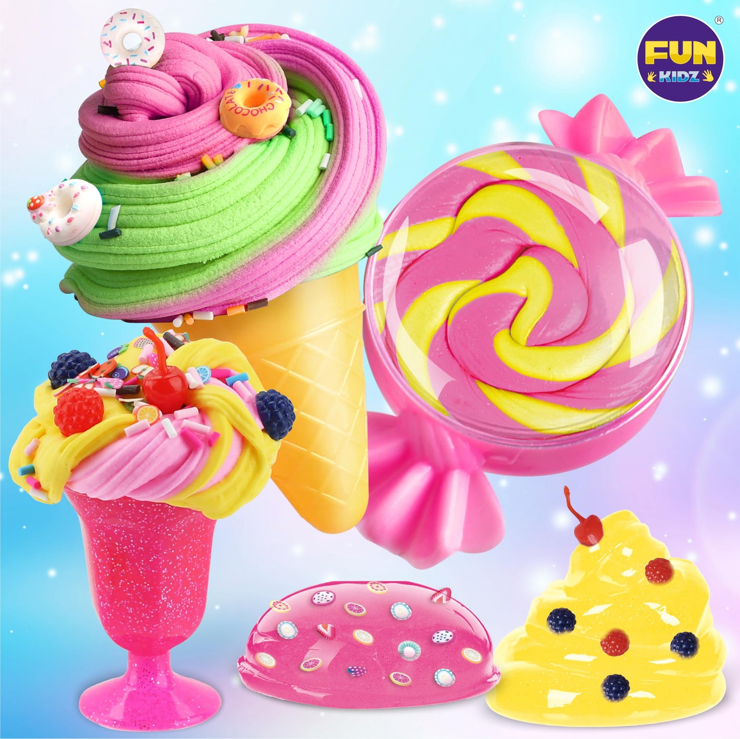 FUN KIDZ Ice Cream Butter Slime Kit for Girls 10-12, Multicolor Soft Slime Making Toy, Ideal Birthday Gift for Ages 8-12