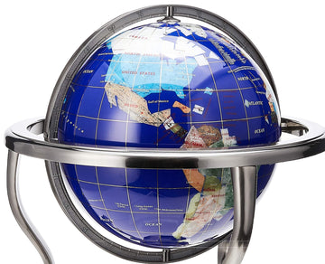 Unique Art 13-Inch Tall Table Top Blue Lapis Ocean Gemstone World Globe With Silver Tripod Stand