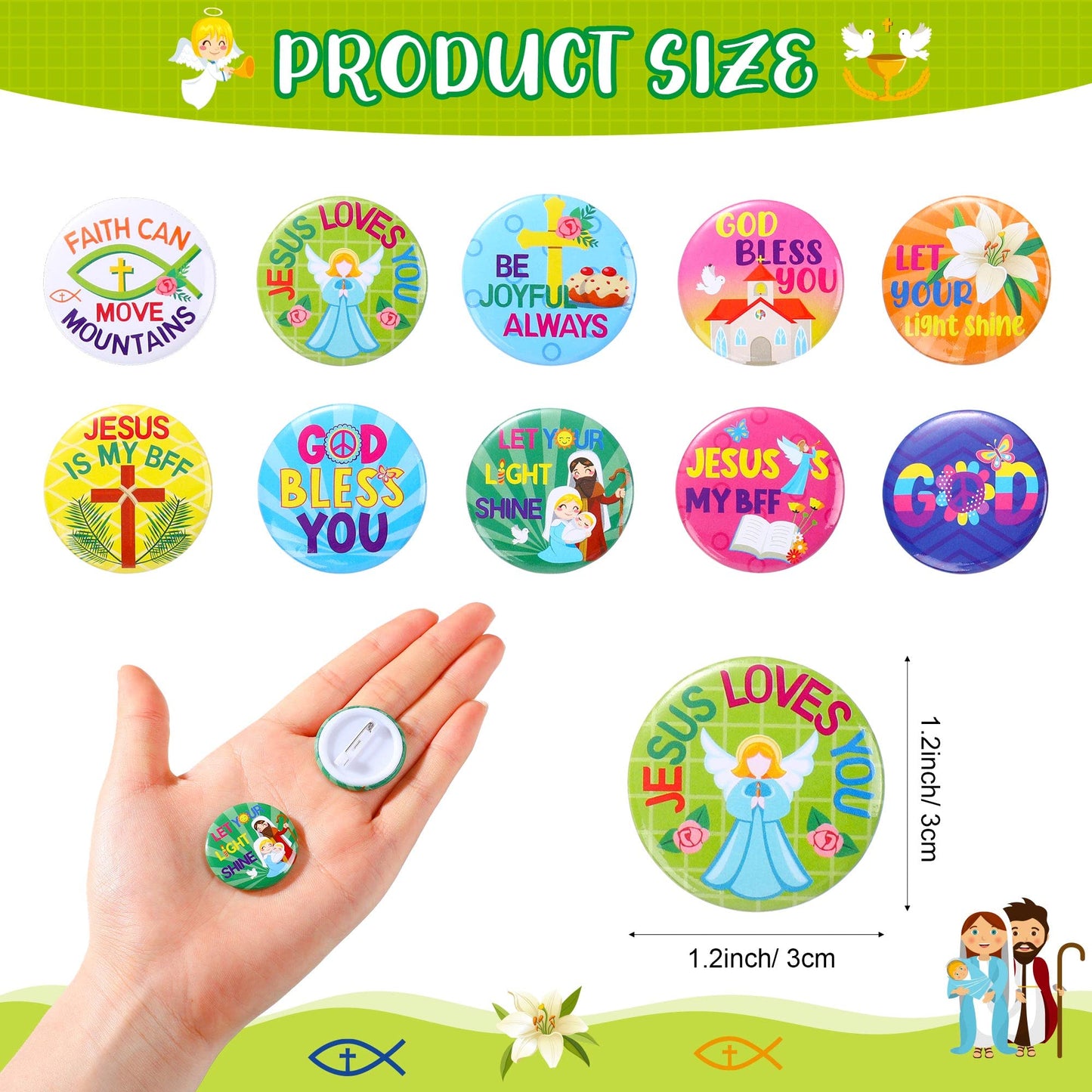 Frienda 60 Pcs Easter Religious Gifts Religious Slap Bracelets With Badges Christian Gifts For Kids Jesus Love You Wristbands Bracelets For Vbs Sunday School Supplies Birthday Party Favors(God)
