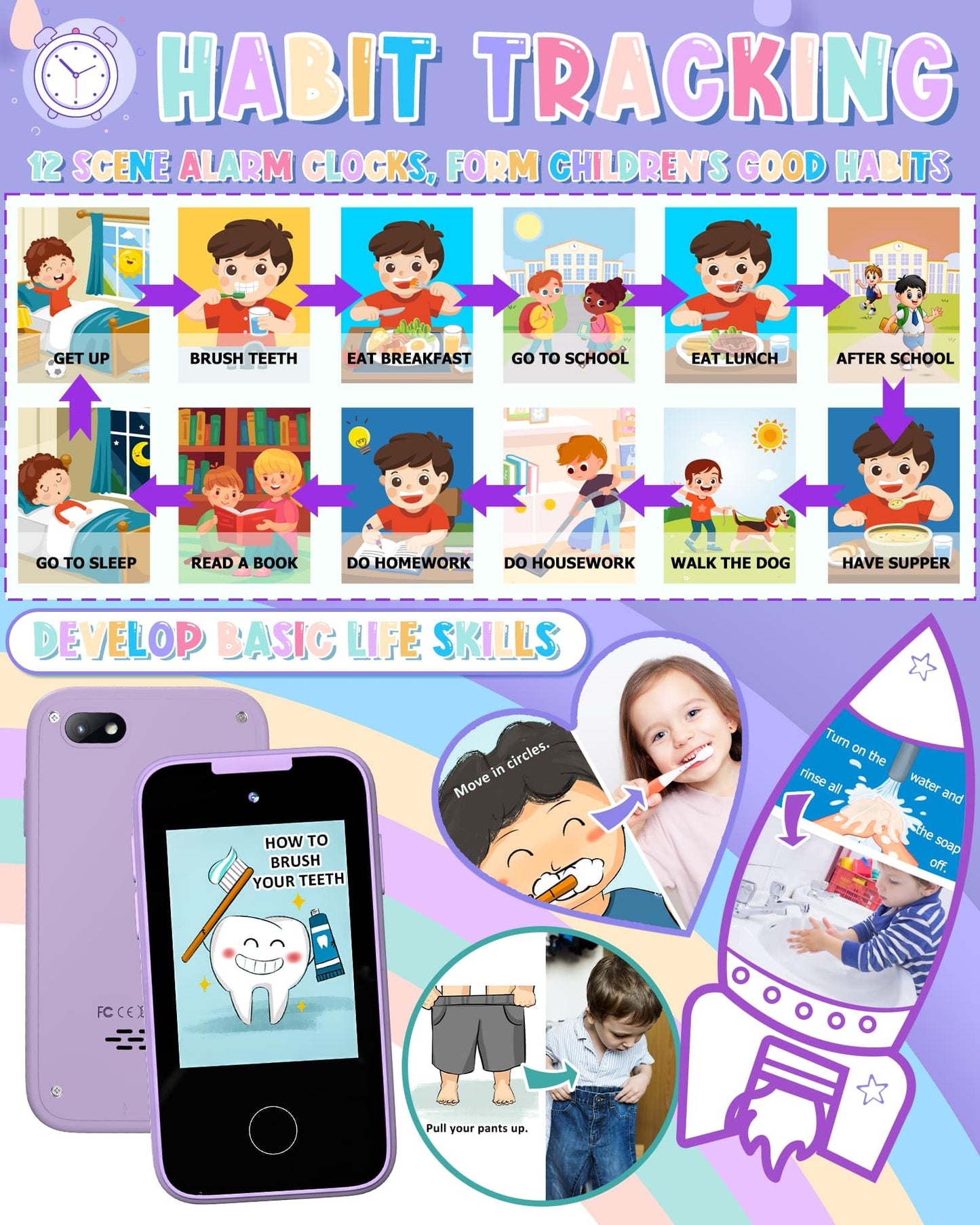 Vimorg Kids Smart Phone Gifts for Girls 6-8 Year Old,Touchscreen Toy Cell Phone with Multi APPs 8G TF Card for Learning Play Chr
