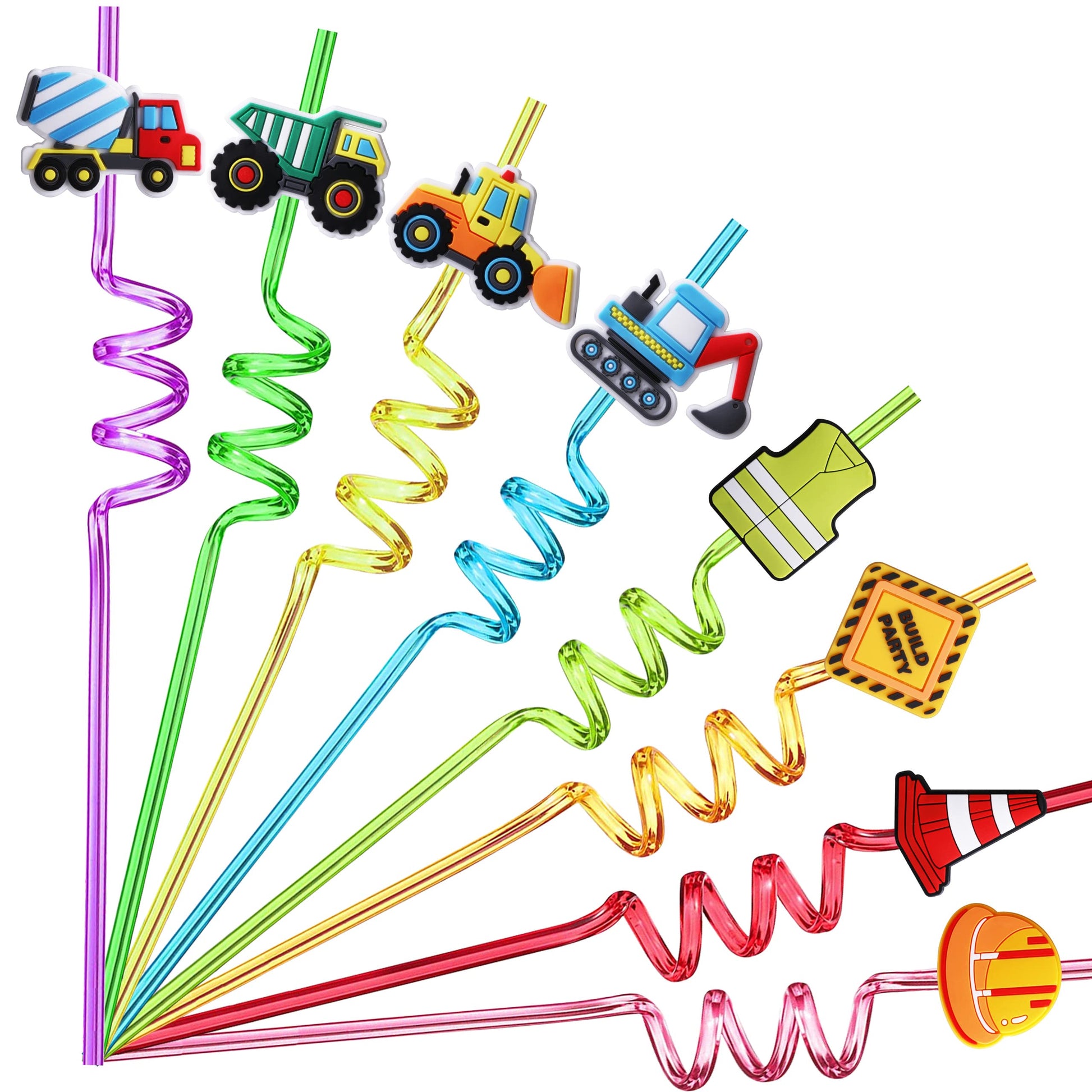 TMGIDRI 24 Construction Party Favors Straws, Construction Birthday Party Supplies, Excavator Bulldozer Blender Truck for Constru
