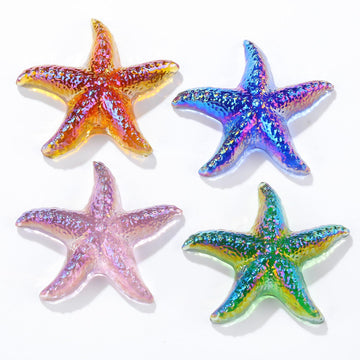 Movdyka 4Pcs Starfish Crystal Figurine Desk Decor Handmade Blown Glass Sea Star Beach Themed Animals Ornaments Collectible Craft