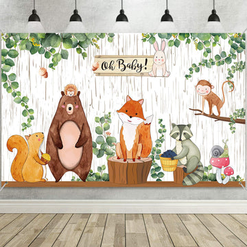 Woodland Baby Shower Backdrop Banner, Large Fabric Jungle Animal Birthday Party Decorations Woodland Creatures Forest Background