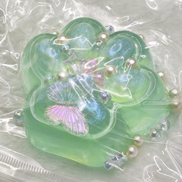 2.76 Inch Squeeze Toys Cat Paw Handmade Squeeze, Green Glitter Transparent Squeeze Paw, Cute Soft Squeeze For Stress Relief, Fid