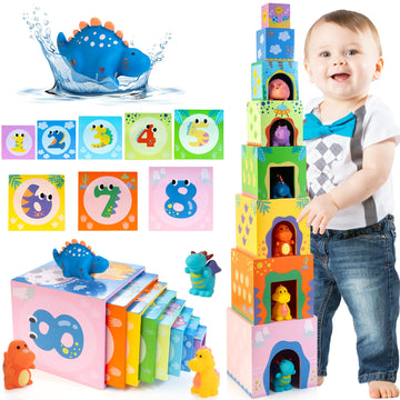 Amtreen Wooden Baby Nesting Toys With 8 Nesting Boxes, Stacking&Nesting Blocks For Toddlers 1-3, Preschool Toys For Learning Col