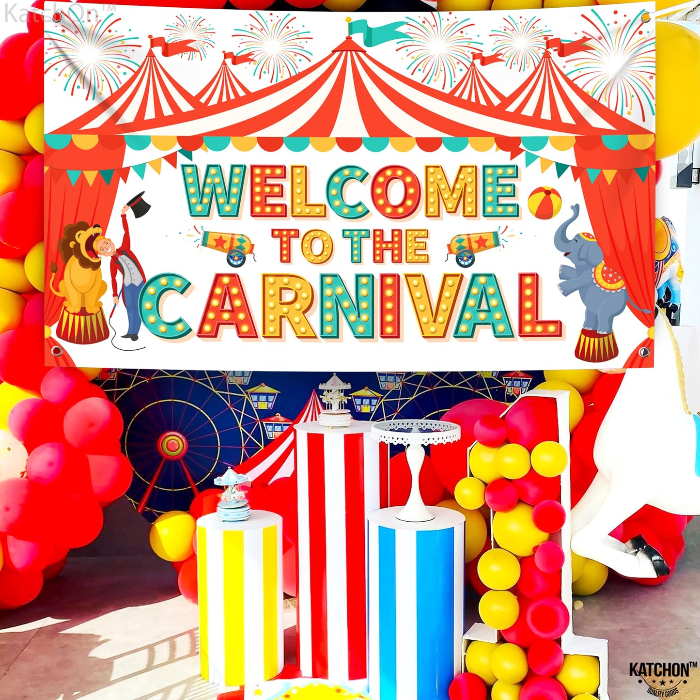 Katchon Xtralarge Welcome To The Carnival Banner - 72X44 Inch | Carnival Theme Party Decor, Backdrop & Games Decor