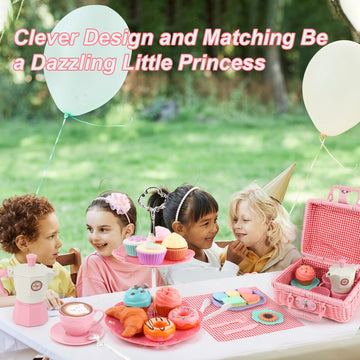 Viwulute Afternoon Tea Toys Set Pretend Play Food Toys for Toddler Girls, Party Tea Playset Toy Gifts for 3 4 5 6 Year Old Girl