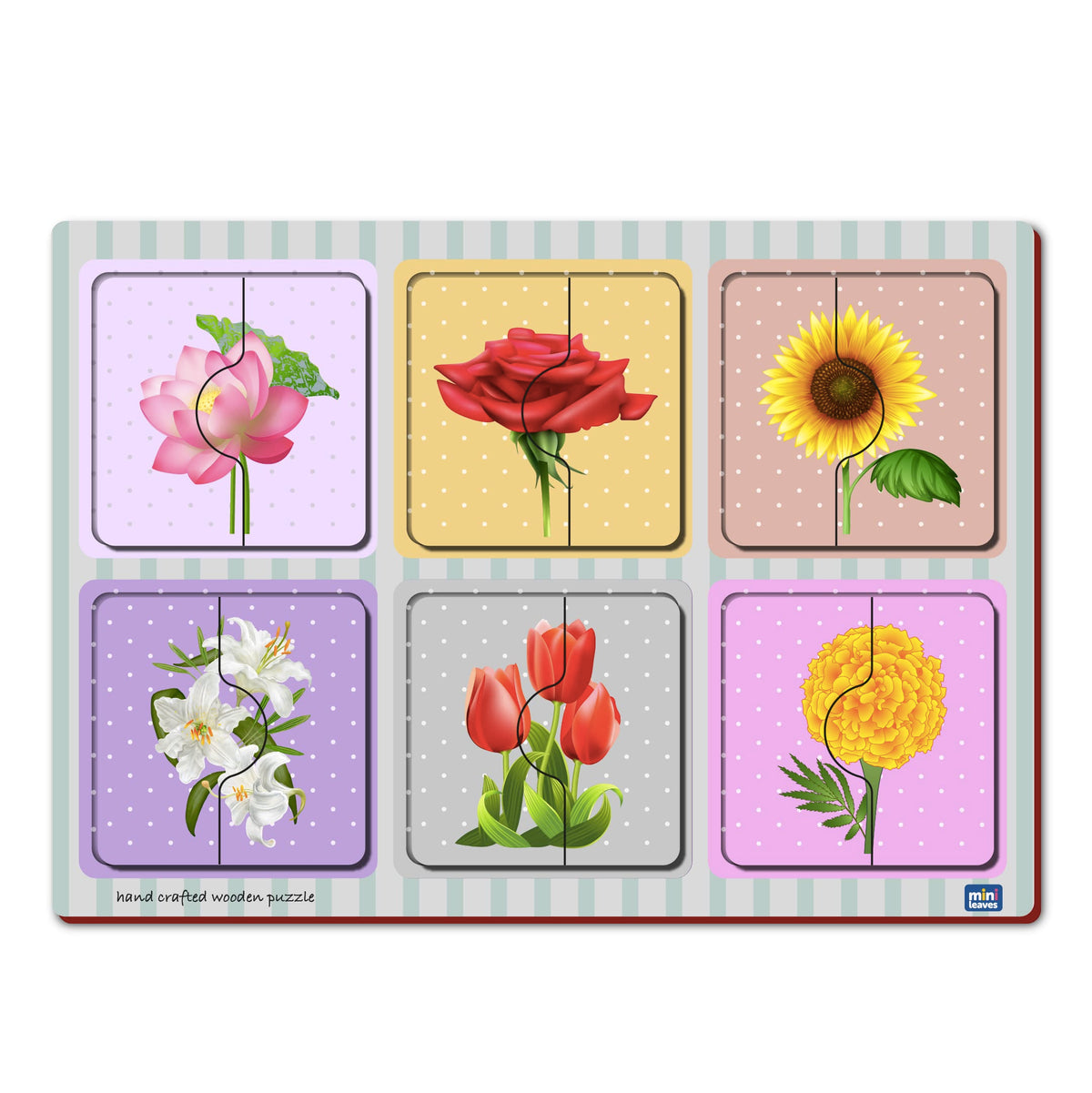 Mini Leaves 24 Months To 48 Months Beginner Educational Puzzle 2 Pieces Wooden Puzzles Flower For 2+ Years | Early Learning Puzz