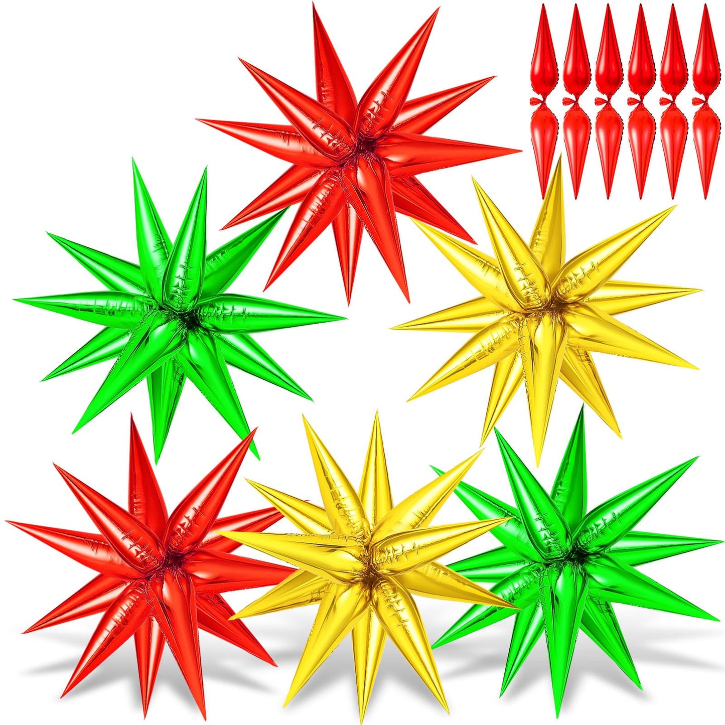 72 Pcs Gold Red Green Star Balloons, Spike Balloons For Christmas Party Supplies, Big 26 Inch Explosion Christmas Star Cone Ball