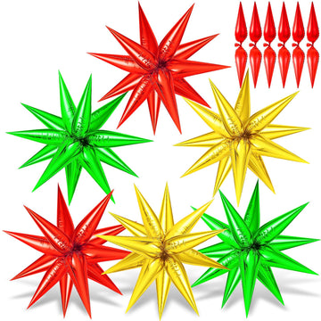 72 Pcs Gold Red Green Star Balloons, Spike Balloons For Christmas Party Supplies, Big 26 Inch Explosion Christmas Star Cone Ball