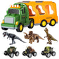 Temi Dinosaurs Truck Toys For Boys Kids 3-5 Years, Transport Car With 3 Dinosaur Figures And 3 Monster Cars, Friction Powered Toy Vehicle In Carrier With Light And Sound, Toddler Play Gifts Set