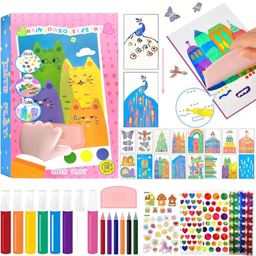 Amitasha Rainbow Scratch Paper Art Painting Kit For Kids Squeeze Dot Magic Diy Postcard Activity Set, Squeegee Creative Gifts Fo