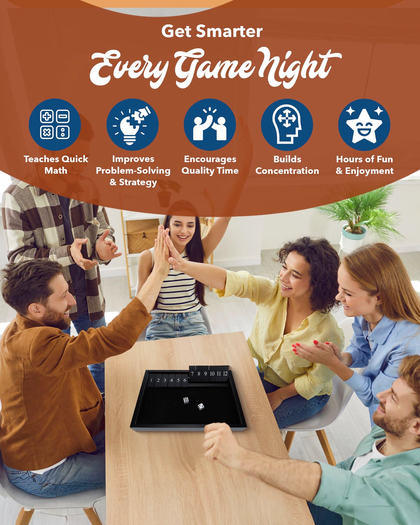 WE Games Wooden Shut The Box - Close The Box Set Pub Game with 12 Number Tiles & 2 Dice Games - 13.5    Black Stained Finish, fo