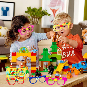 Hxezoc 12 Pcs Diy Building Bricks Glasses Building Blocks Games For Kids Creative Building Block Glasses Party Favors, Carnival Birthday Party, Classroom Games Supplies