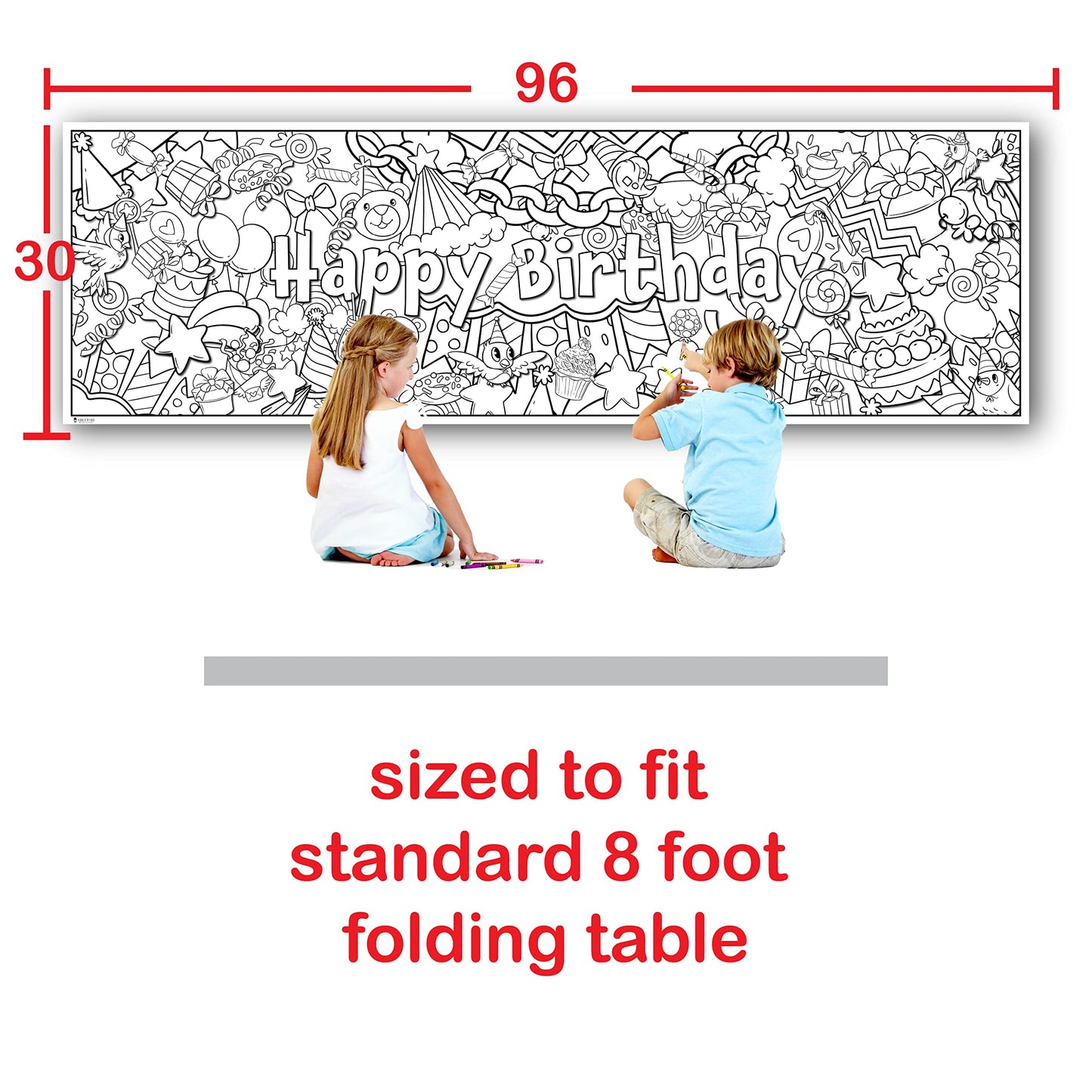 Young N Refined Birthday Party Coloring Page Table Cloth Activity Paper Liner (96x30)