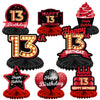 Happy 13Th Birthday Red And Black Table Honeycomb Centerpieces Balloons Theme Decor Table Decorations Table Toppers For Girls Women Princess 13 Years Old Birthday Party Bday Supplies Background Gold