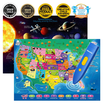 Bilingual Interactive For Kids Talking Usa Map Solar System Poster For Kids Learning And Educational Toys,Talking Educational Toy For Ages 3 To 12 Years Old Girls/Boys,Learning Chart For Preschool