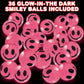 Artcreativity Pink Glow In The Dark Smile Face Bouncing Balls - Bulk Pack Of 36-1 Inch High-Bounce Bouncy Balls For Kids, Glowing Party Favors And Goodie Bag Fillers For Boys And Girls