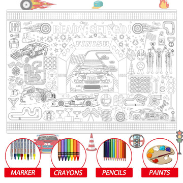 Naozinebi Race Car Coloring Poster For Kids Giant Racing Coloring Poster Large Race Car Party Coloring Tablecloth Jumbo Coloring