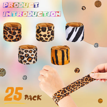 25 Pieces Animal Print Wristband Wild Animal Slap Bracelets Assorted Safari Print Slap Bracelet Deer Leopard Tiger Slap Bracelet