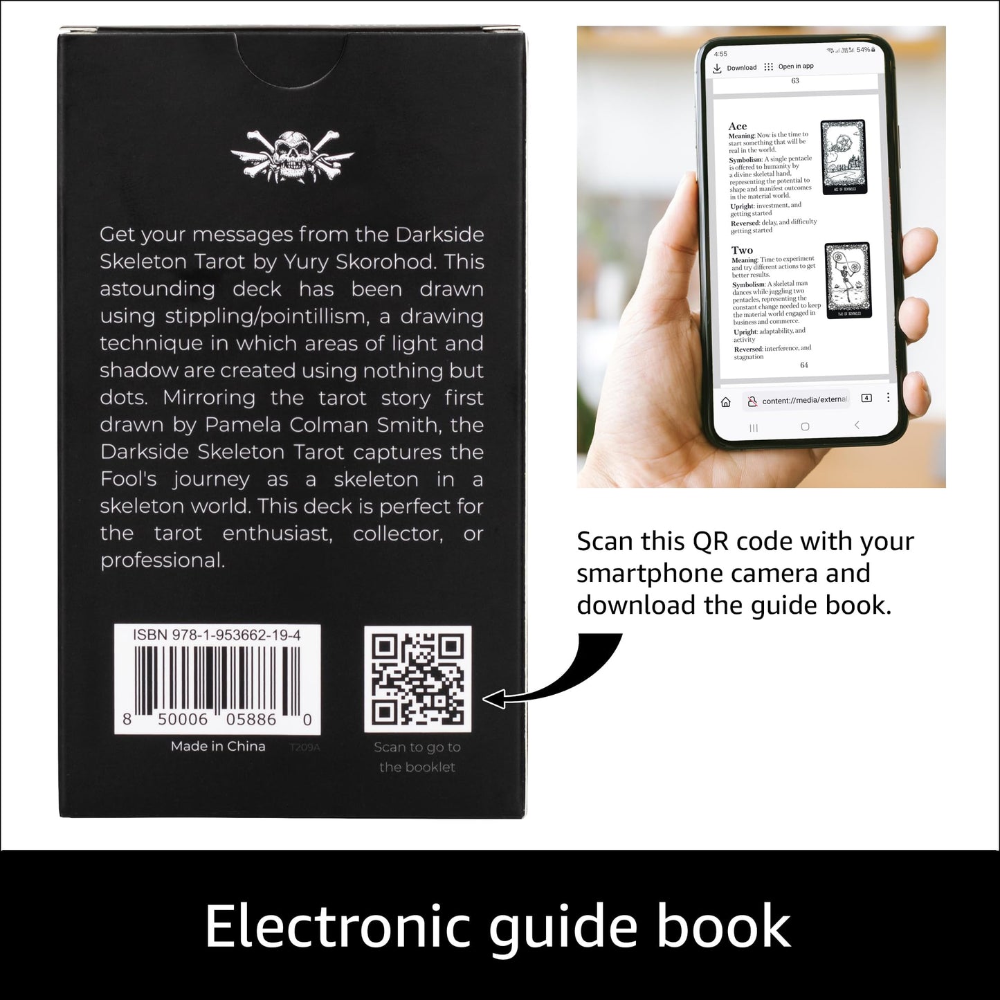 Darkside Skeleton Tarot Cards Deck With Qr Guide, Modern Aestetic 350 Gsm Durable Paper, Beginner Tarot Cards, No Brand Printing