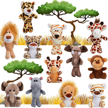 Sumind 12 Pieces Valentine'S Day Mini Stuffed Forest Animals Jungle Animal Plush Toys 4.8 Inch Cute Plush Elephant Lion Giraffe Tiger Plush For Animal Themed Parties Achievement(Sitting, Standing)