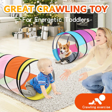 Colorful Baby Play Tunnel For Toddlers With 2 Mesh Sides, Kids Crawling Tunnel Play Tent Pop Up Toddlers Tunnel, Cat Tunnel For