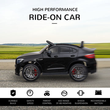 Aosom 12V Ride On Toy Car For Kids With Remote Control, Mercedes Benz Amg Glc63S Coupe, 2 Speed, With Mp3, Electric Light, Horn, Suspension, Black