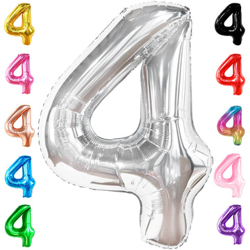 Katchon, Big Silver Number 4 Balloons - 40 Inch | Silver 4 Balloon Number, 4 Year Old Birthday Decorations | Silver Number Balloons, Silver Birthday Decorations | 4Th Birthday Decorations For Boys