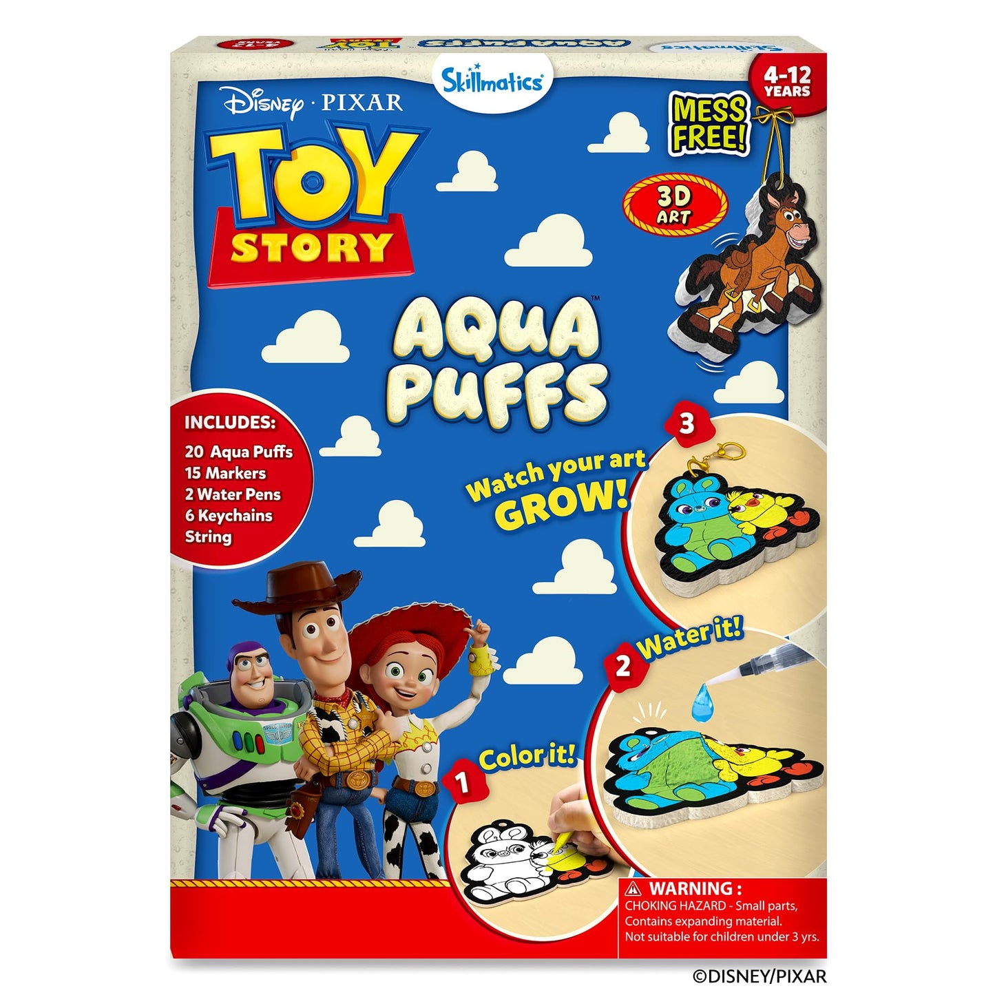 Skillmatics DisneyPixar Toy Story Aqua Puffs - 3D Art Kit, Mess-Free Paint by Number Craft for Kids, DIY Color & Inflate Activit